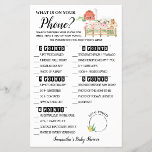 Farm What is on your Phone Baby Shower Game card Flyer