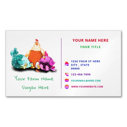 Farm with Happy Chickens Your Farmers Business Card Magnet