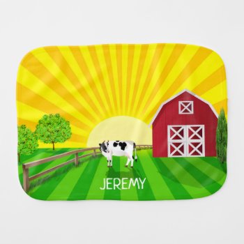 Farm With Red Barn And Milk Cow   Baby Burp Cloth by DakotaInspired at Zazzle