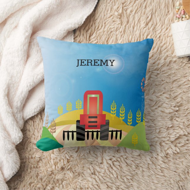 Farm with Red Tractor    Throw Pillow (Blanket)