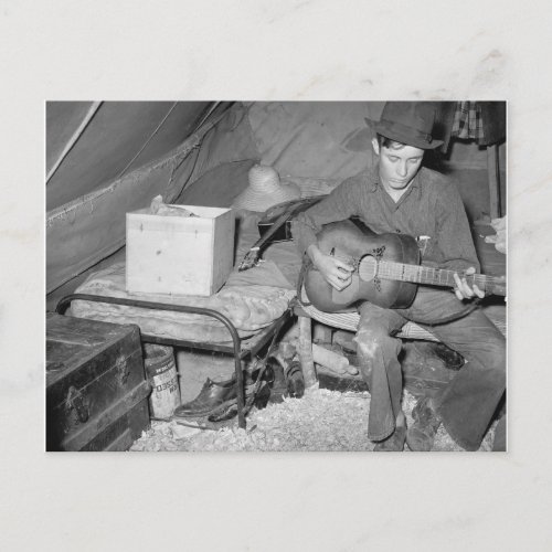 Farm Worker Playing Guitar 1939 Postcard