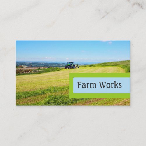 Farm works fields and a tractor business card