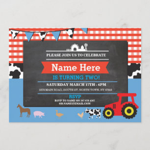 Farm Yard Birthday Party Animal Pig Tractor Invite