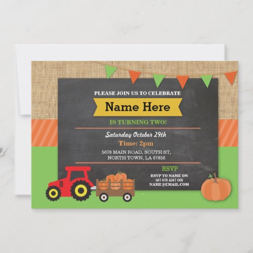 Farm Yard Birthday Party Pumpkin Tractor Invite