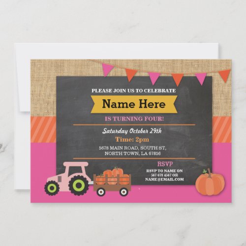 Farm Yard Birthday Party Pumpkin Tractor Invite