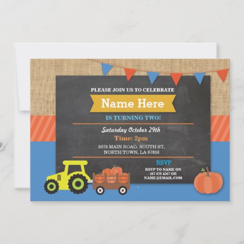 Farm Yard Birthday Party Pumpkin Tractor Invite