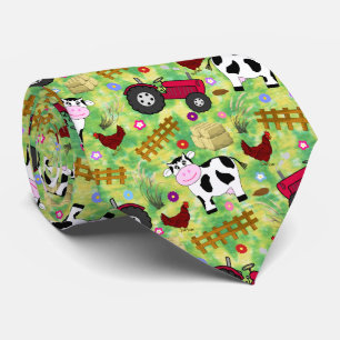 Farm yard cow and red tractor neck tie