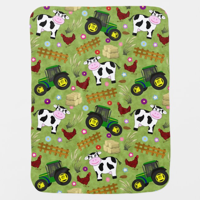 Farm Yard Cow Baby Blanket (Front)