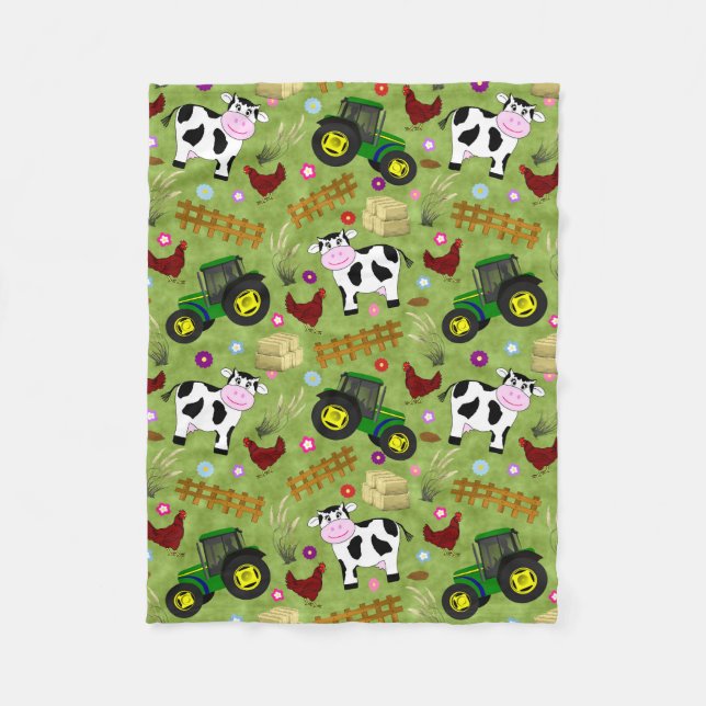 Farm Yard Cow Fleece Blanket (Front)