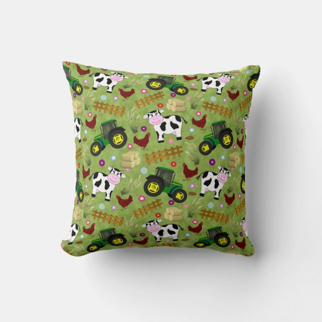 Farm Yard Cow Throw Pillow (Front)
