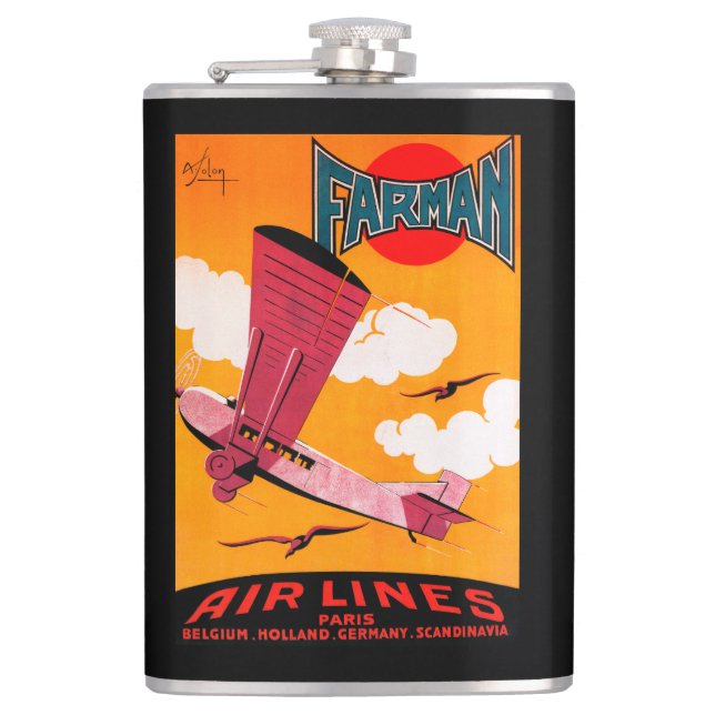 Farman Brothers Airlines F-170 Monoplane Poster Flask (Front)
