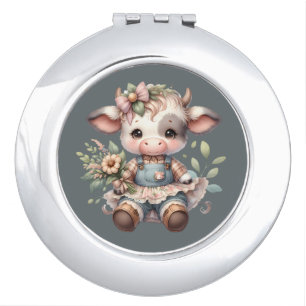Farmcore Kawaii Calf in Vintage Floral Dress Compact Mirror