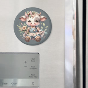 Farmcore Kawaii Calf in Vintage Floral Dress Magnet
