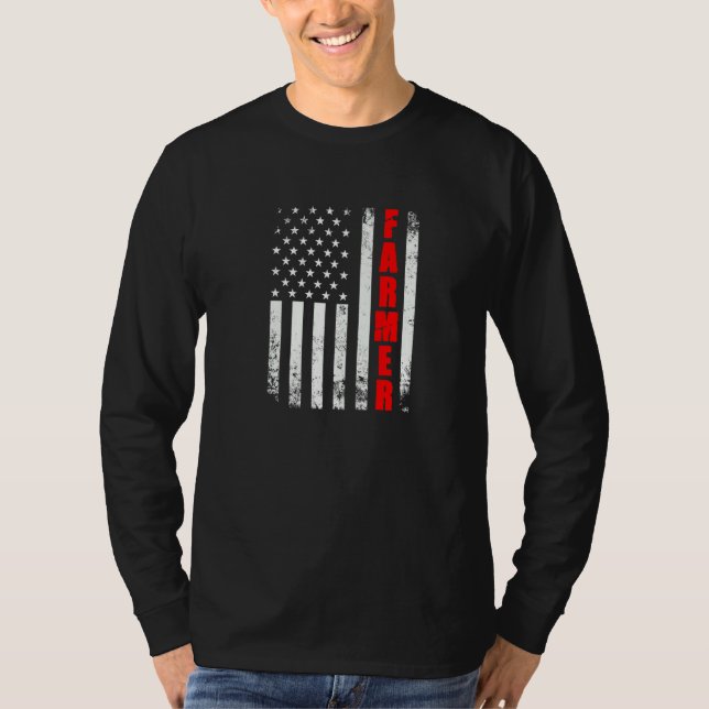 Farmer American Flag Usa Patriotic Proud Funny Far T-Shirt (Front)