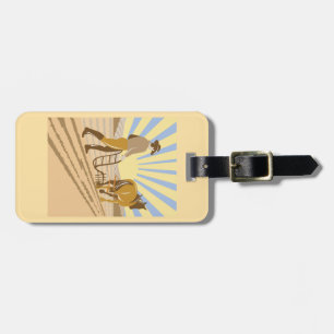 Farmer and Horse Plowing Field Retro Sunrise Luggage Tag
