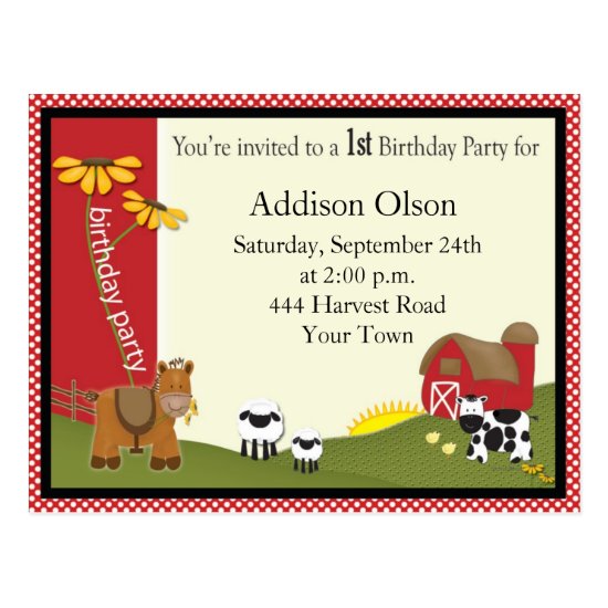 Farmer Baby Birthday Party Invitation