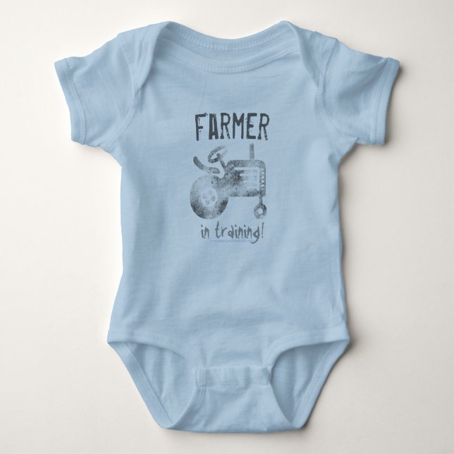 Farmer, baby boy clothing, tractor baby bodysuit (Front)