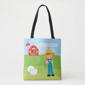 Farmer Barn Girl Kid's Personalized Tote Bag
