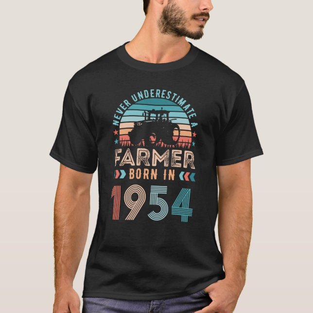 Farmer born 1954 70th Birthday Farming Gift Retro T-Shirt (Front)