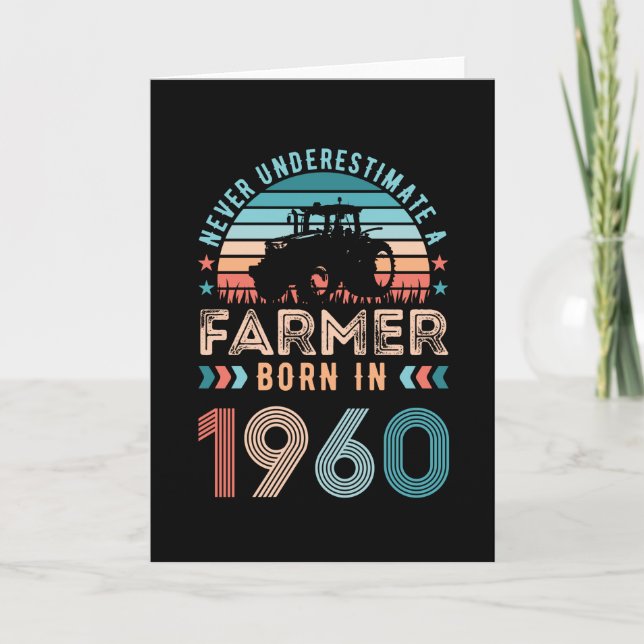 Farmer born 1960 60th Birthday Farming Gift Retro Card (Front)
