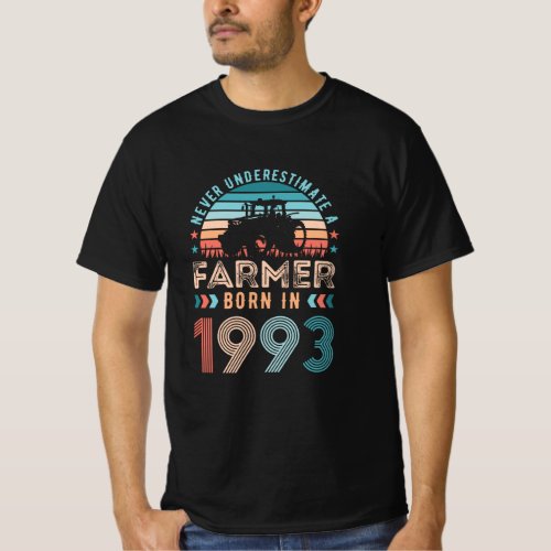 Farmer born 1993 30th Birthday Farming Gift Retro T_Shirt