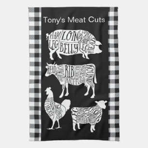 Farmer Butcher Meat Cuts Tea Towel Vintage Beef
