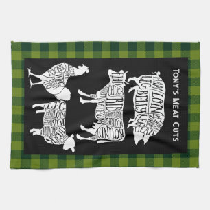 Farmer Butcher Meat Cuts Tea Towel Vintage Beef