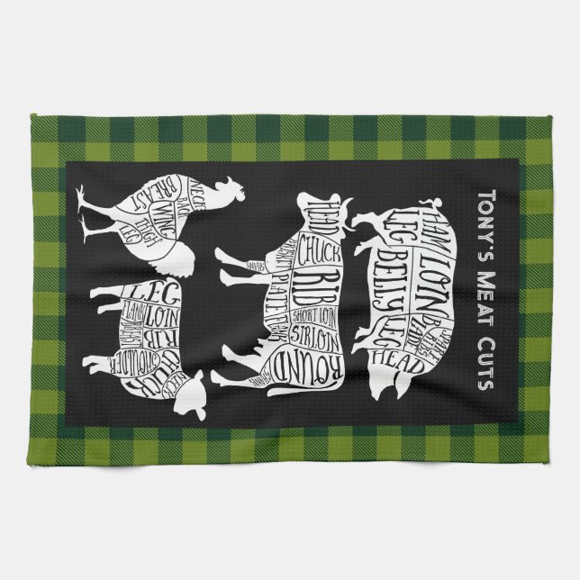 Farmer Butcher Meat Cuts Tea Towel | Vintage Beef (Horizontal)