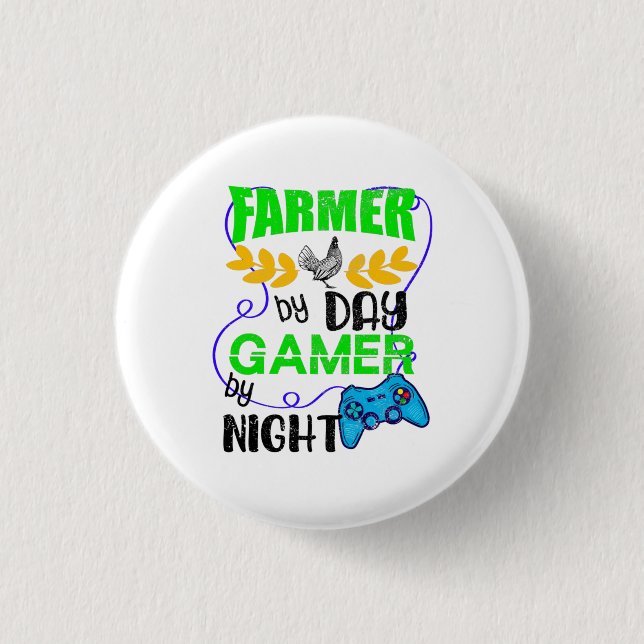 Farmer by Day Gamer by Night, Farmer Gaming Button (Front)