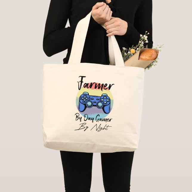 Farmer By Day Gamer By Night Large Tote Bag (Front (Product))