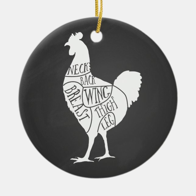 farmer chicken butcher meat cuts art small holder ceramic ornament (Front)