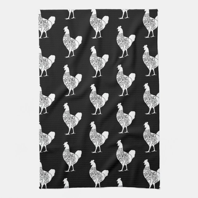 farmer chicken butcher meat cuts art small holder kitchen towel (Vertical)