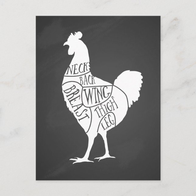 farmer chicken butcher meat cuts art small holder postcard (Front)