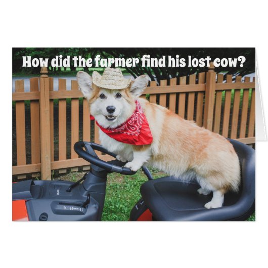 Farmer Corgi Birthday joke Cards (Front Horizontal)