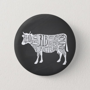 farmer cow beef butcher meat cuts art small holder button