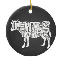 farmer cow beef butcher meat cuts art small holder ceramic ornament