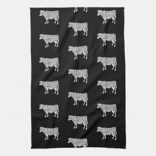 farmer cow beef butcher meat cuts art small holder kitchen towel