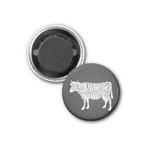 farmer cow beef butcher meat cuts art small holder magnet