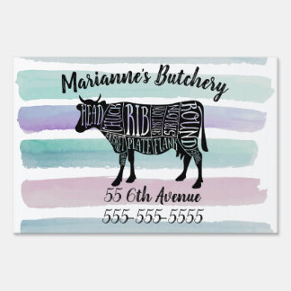 farmer cow beef butcher meat cuts art small holder sign