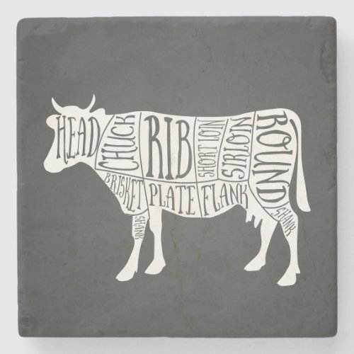 farmer cow beef butcher meat cuts art small holder stone coaster