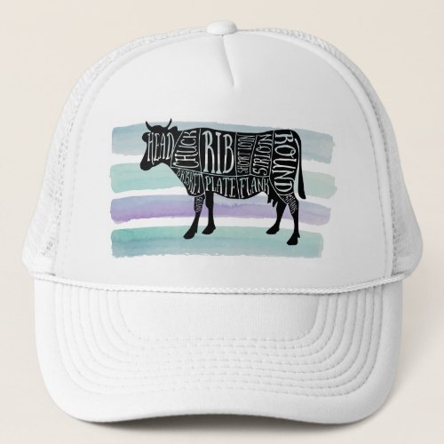 farmer cow beef butcher meat cuts art small holder trucker hat