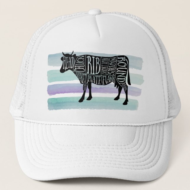 farmer cow beef butcher meat cuts art small holder trucker hat (Front)