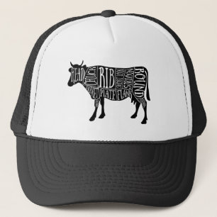 farmer cow beef butcher meat cuts art small holder trucker hat