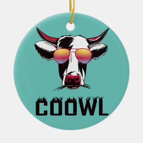Farmer cow cool coowl ladies men children  ceramic ornament