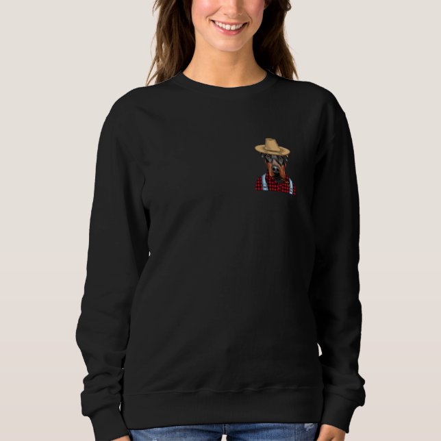 Farmer Doberman Pinscher Farming Dog Pocket Sweatshirt (Front)
