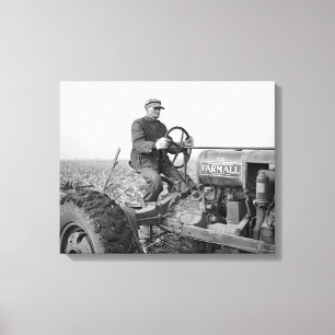 Farmer Driving Tractor, 1937 Canvas Print
