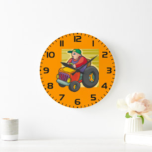 Farmer Driving Tractor Farm Vehicle Large Clock