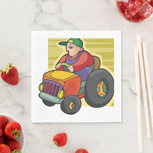 Farmer Driving Tractor Farm Vehicle Napkins