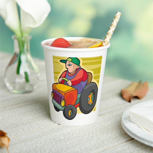 Farmer Driving Tractor Farm Vehicle Paper Cups (Creator Uploaded)