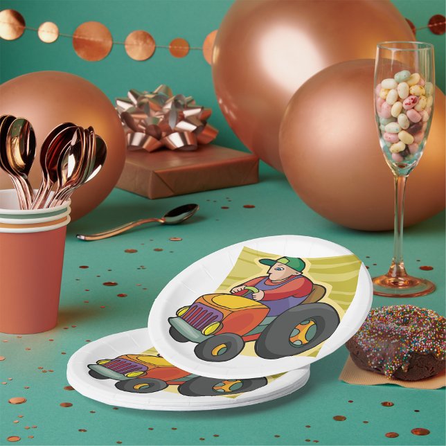 Farmer Driving Tractor Farm Vehicle Paper Plates (Creator Uploaded)